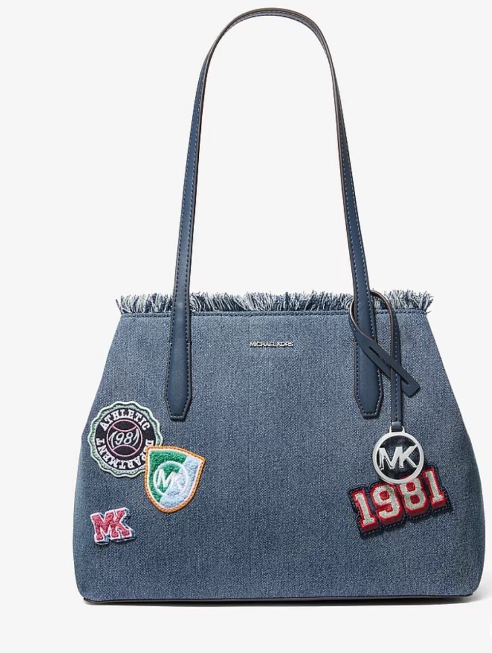 NWT Michael Kors Avalon Denim Patch Tote in Blue with Navy Trim